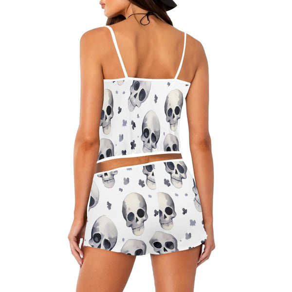 Greyscale Skulls Two Piece Cami Top & Shorts Pajama Set