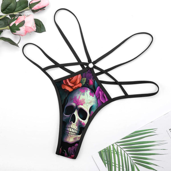 Strappy Skull Floral T-back Women's Underwear