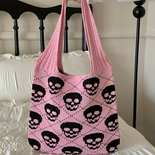 Retro Skull Crochet Tote Bag Large Capacity Casual Bag