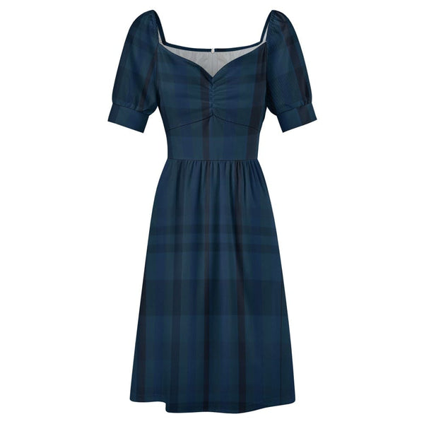 Women's Gothic Blue Plaid Sweetheart Dress