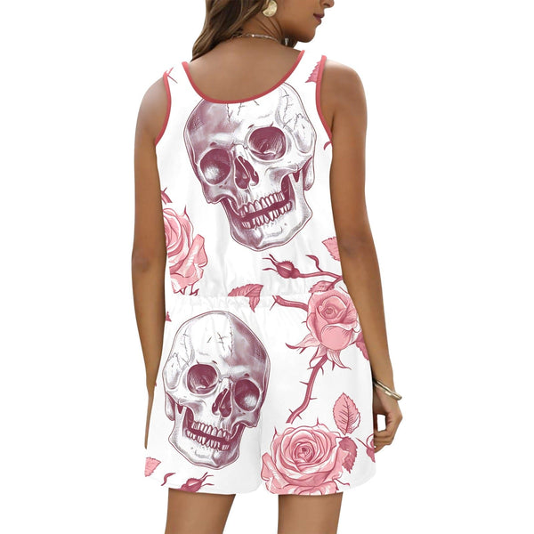 Skull Pink Roses Shorts Romper