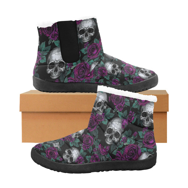 Women's Skulls Surrounded By Roses Padded Boots