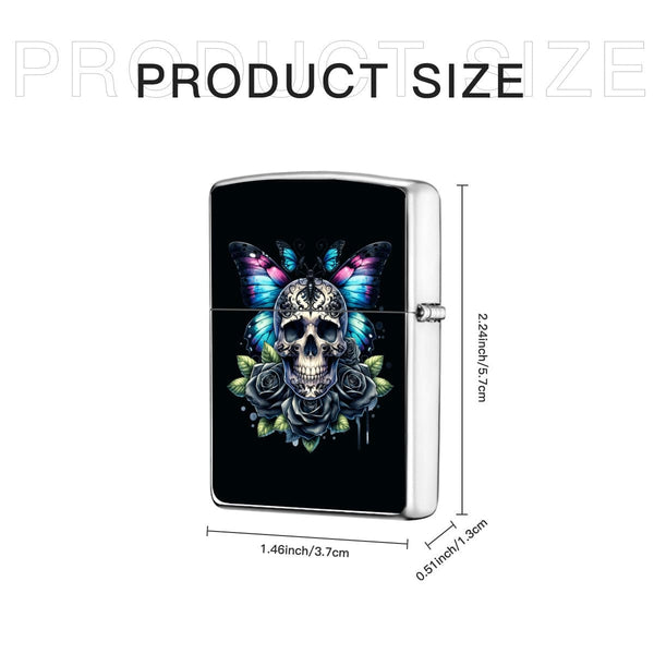 Gothic Butterfly Skulls Stainless Steel Lighter Case