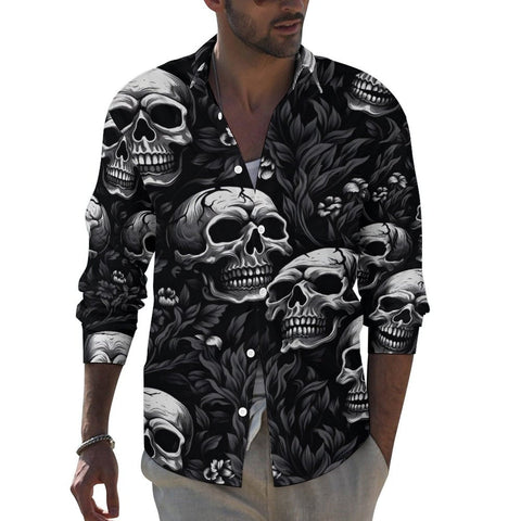 Men's Skulls Pattern Long-sleeved Shirt with Pocket