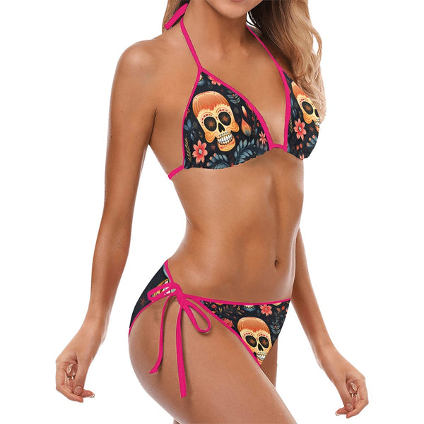 Brown Skulls Two Piece Bikini Swimsuit 10 Trim Colors