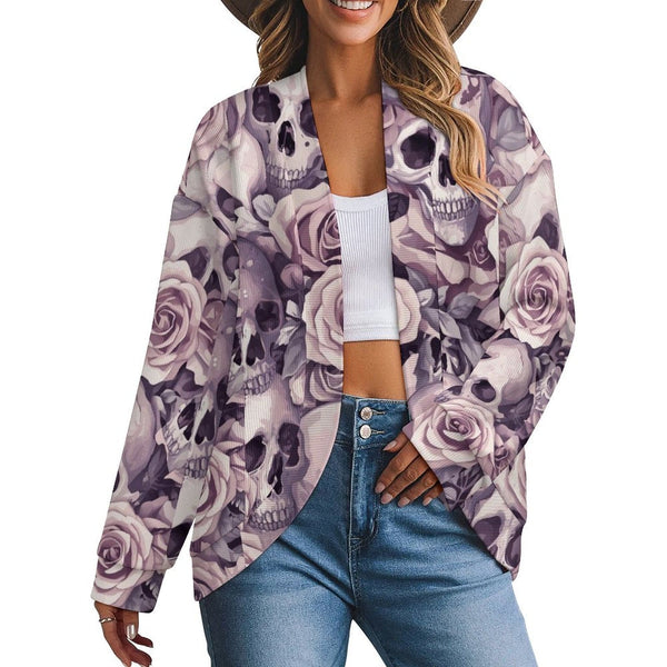 Women's Pink Skulls Floral Drop Shoulder Cardigan