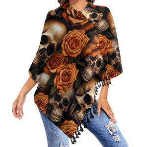 Women's Gold Skulls Flowers Tassel Cape