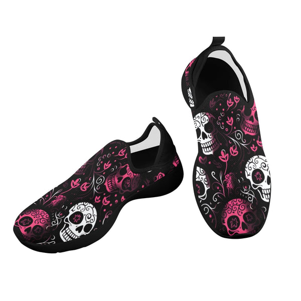 Pink White Skulls Pink Flowers Drop-in Heel Sneakers
