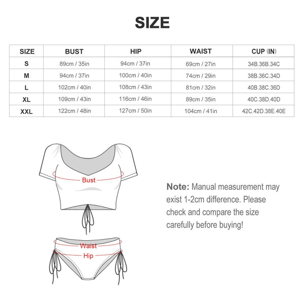 Women's Skulls & Red Roses Two Piece Bikini Swimsuit