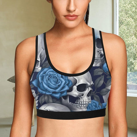 Women's Gothic Black Bra with Pentagram and Patch of Skulls