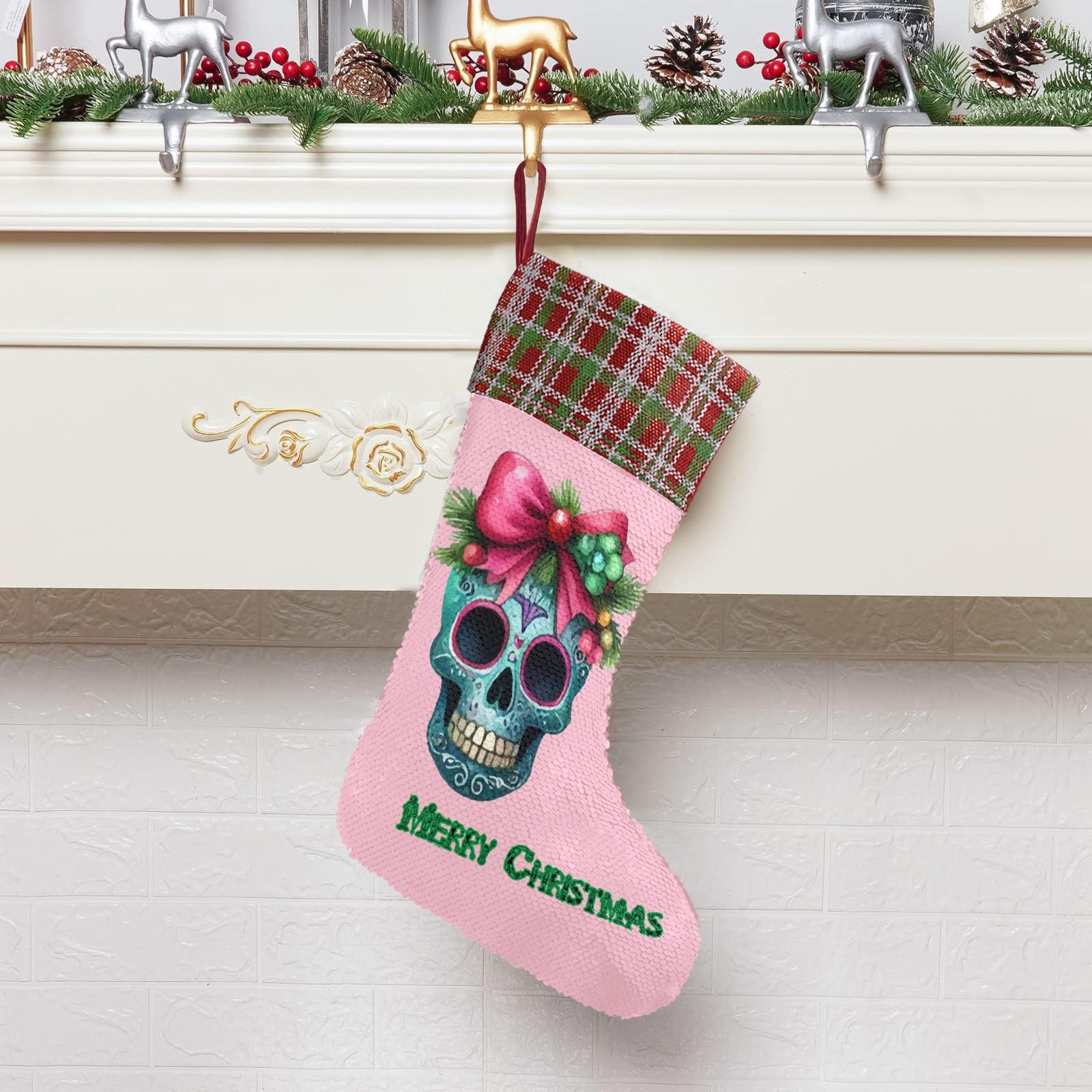 Girl Skull Sequin Christmas Stocking