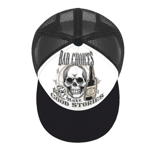Skull Bad Choices...Baseball Cap Flat Brim Mesh Back