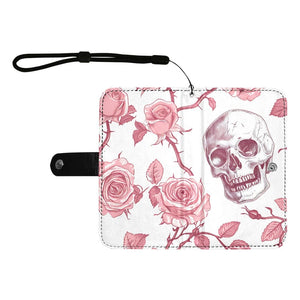 Pink Roses And Skulls Flip Leather Purse for Mobile Phone