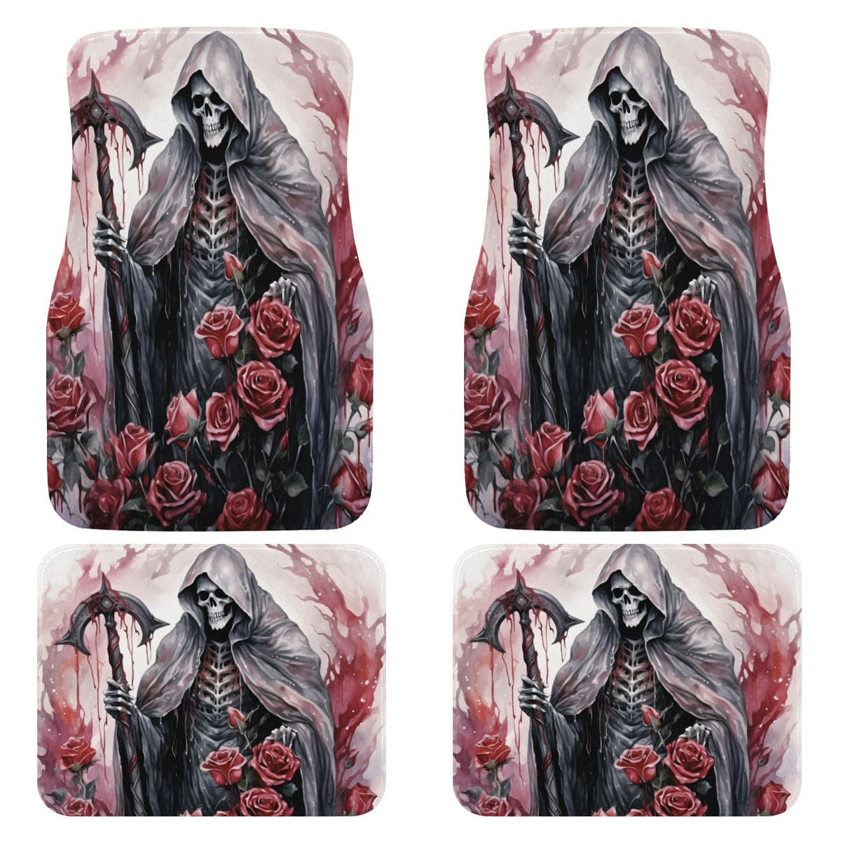 Grimreaper Skull Gothic Front And Rear Floor Mats For Autos