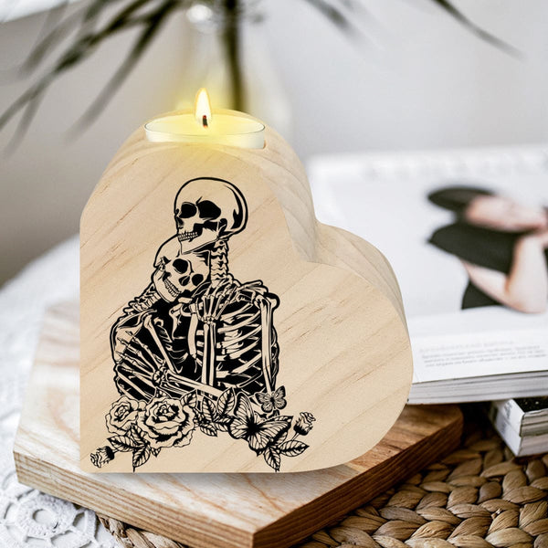 Skull Lovers Heart Shaped Candle Holder