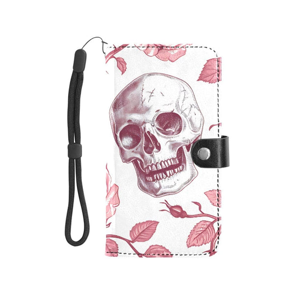 Pink Roses And Skulls Flip Leather Purse for Mobile Phone