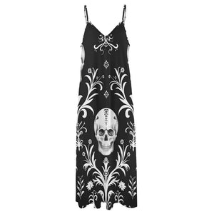 Women's Skull Black And White Ankle Long Dress