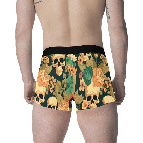 Orange Skulls Pattern Men's Boxer Briefs