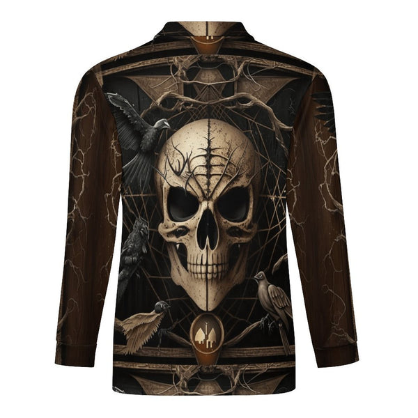 Men's Skull Gothic Long-Sleeve Zip Polo Shirt