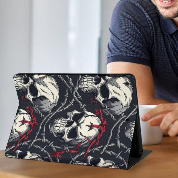 Skulls With Red Barb Wire Protective Case for iPad