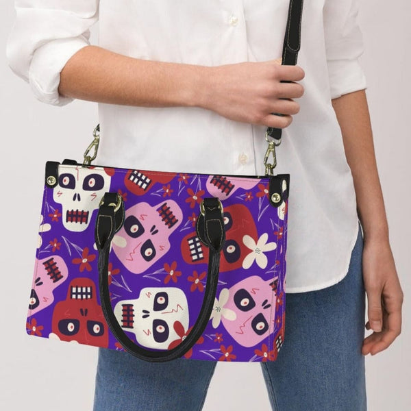 Pink Red Skulls Zipper Closure Handbag