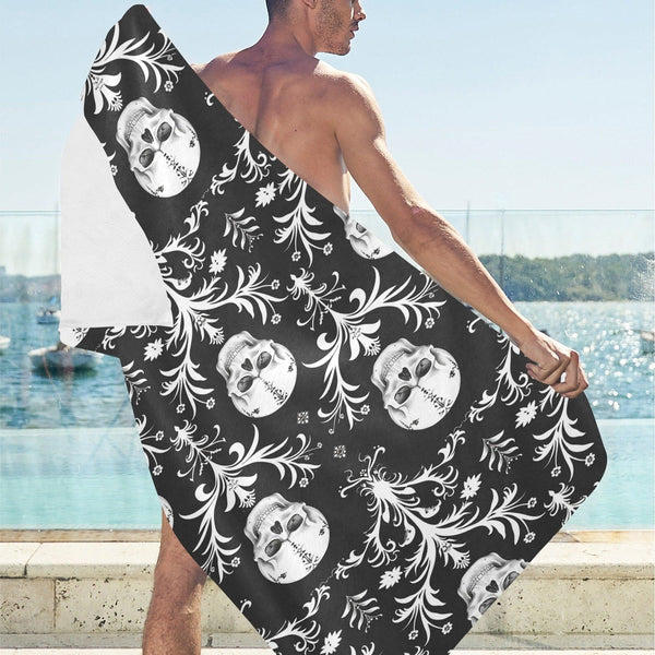 Skulls On Black Bacground Beach Towel Suede