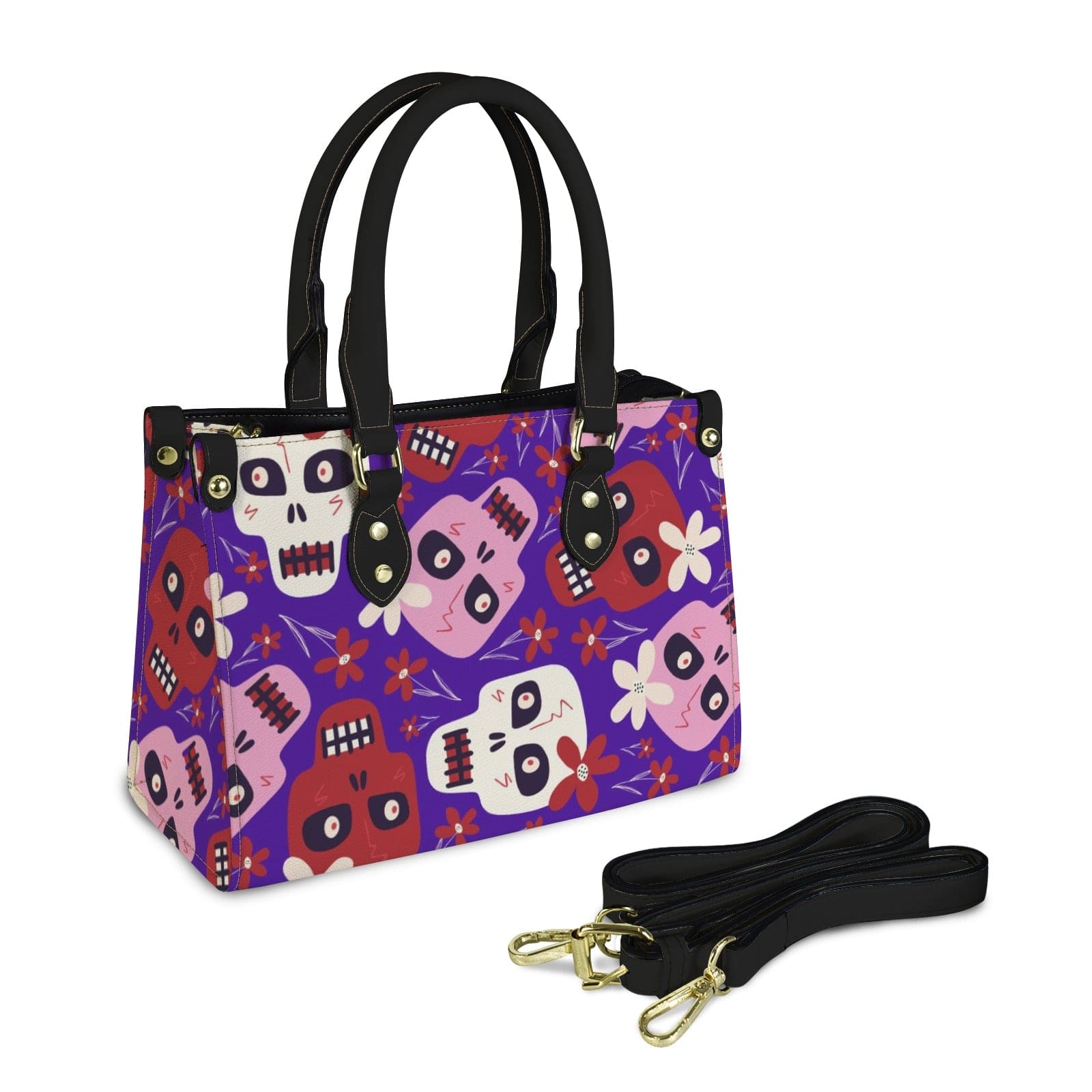 Pink Red Skulls Zipper Closure Handbag