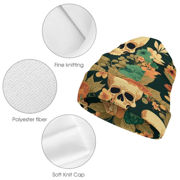 Women's Skull Floral Printed Knitted Hat