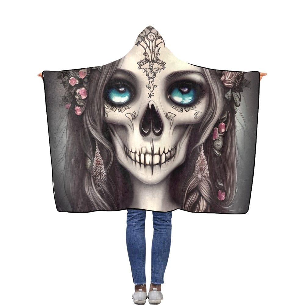 Gothic Skull Girl Flannel Hooded Blanket 40"x50"