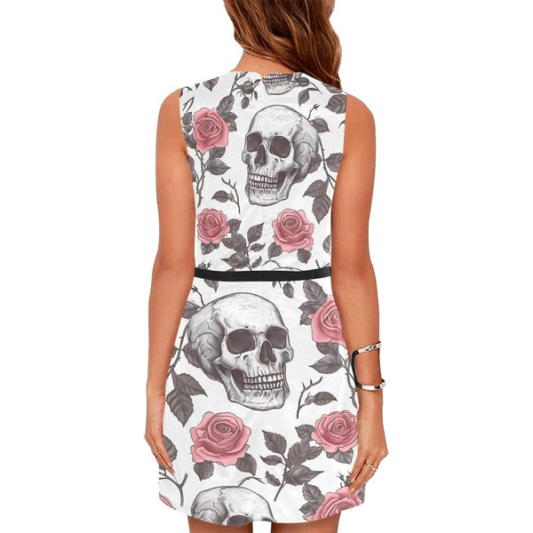 Women's Pink Roses And Skulls Sleeveless Dress