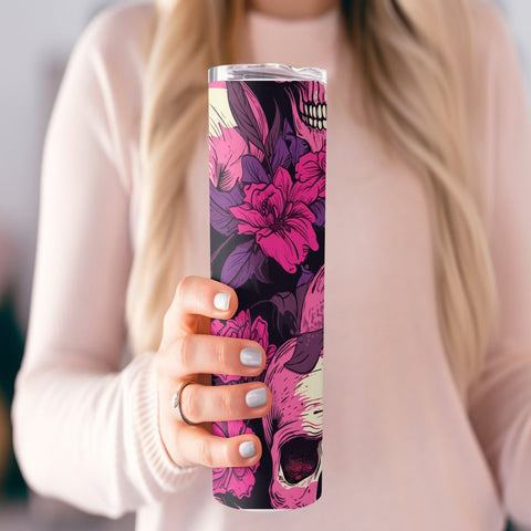 Pink And Purple Flowers With Skulls Stainless Steel 20oz Tumbler skull
