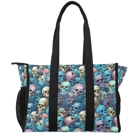 Blue And Pink Skulls Large Tote Bag