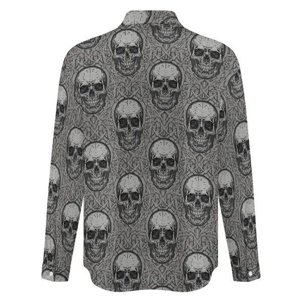 Men's Tribal Skulls Pattern Long Sleeve Flap Pocket Shirt