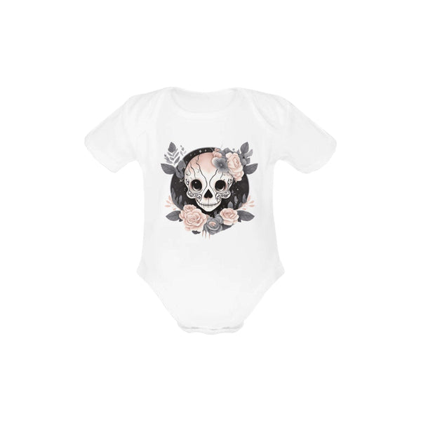 Pink Skull With Baby Powder Pink Flowers Short Sleeve One Piece Romper