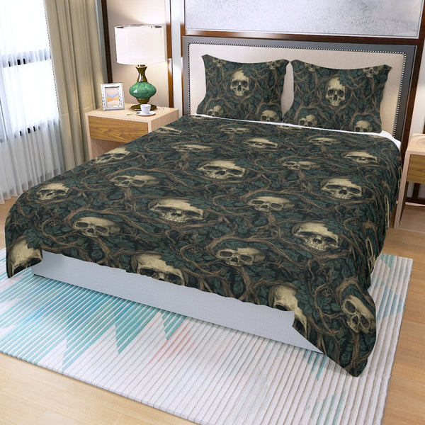 Skulls Intertwined With Vines Three Piece Duvet Bedding Set