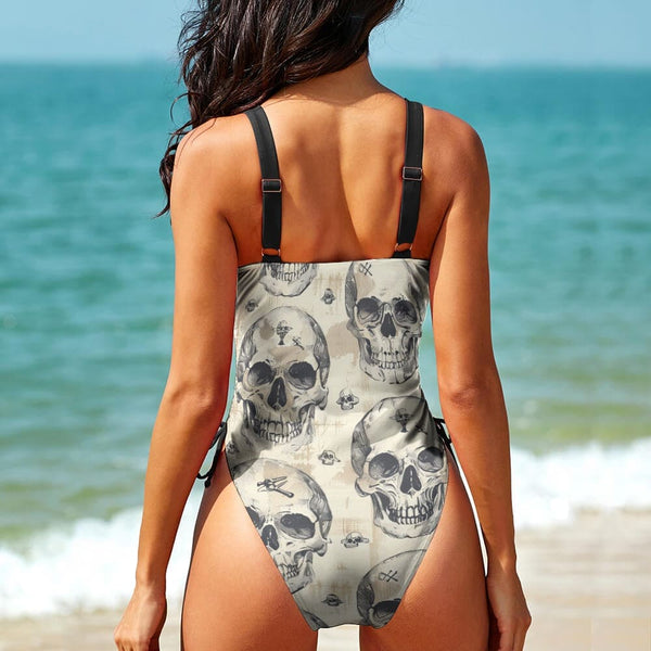 Ladies Gray Skulls One Piece Swimsuit