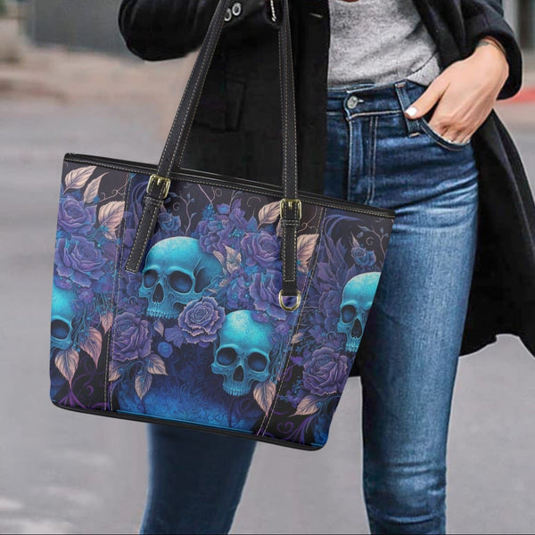 The Cobalt Flora & Skull Small Leather Tote Bag
