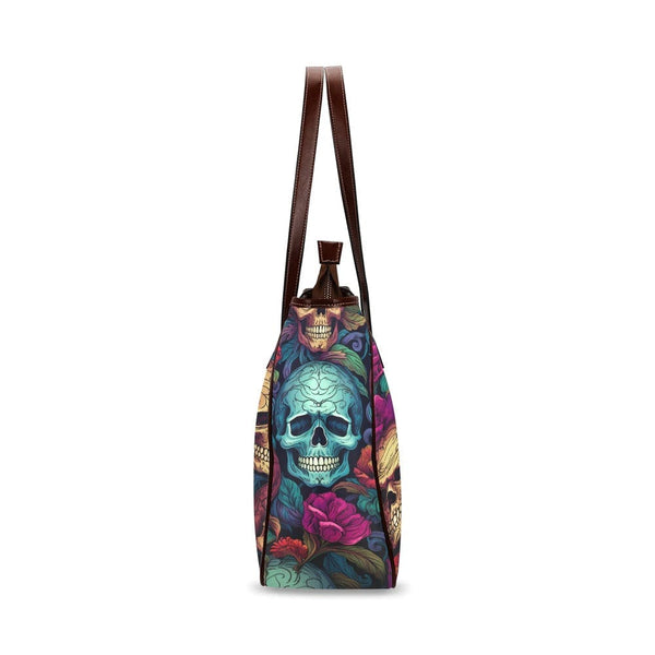 Blue & Gold Skulls 👜💀 With Floral Pattern Classic Tote Bag