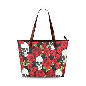 Skull Red Roses Shoulder Tote Bag