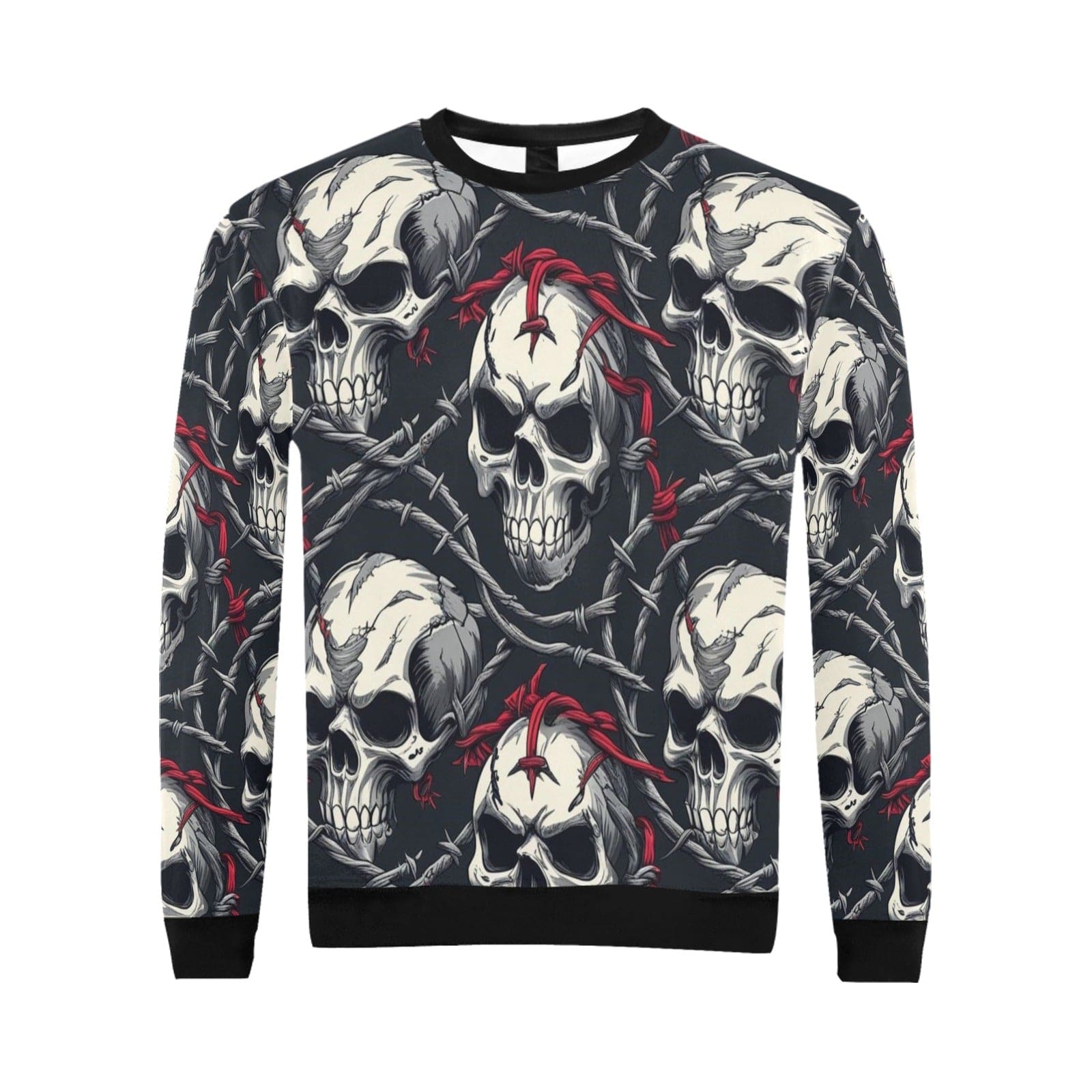 Men's Skulls In Barbed Wire Crew Neck Sweatshirt