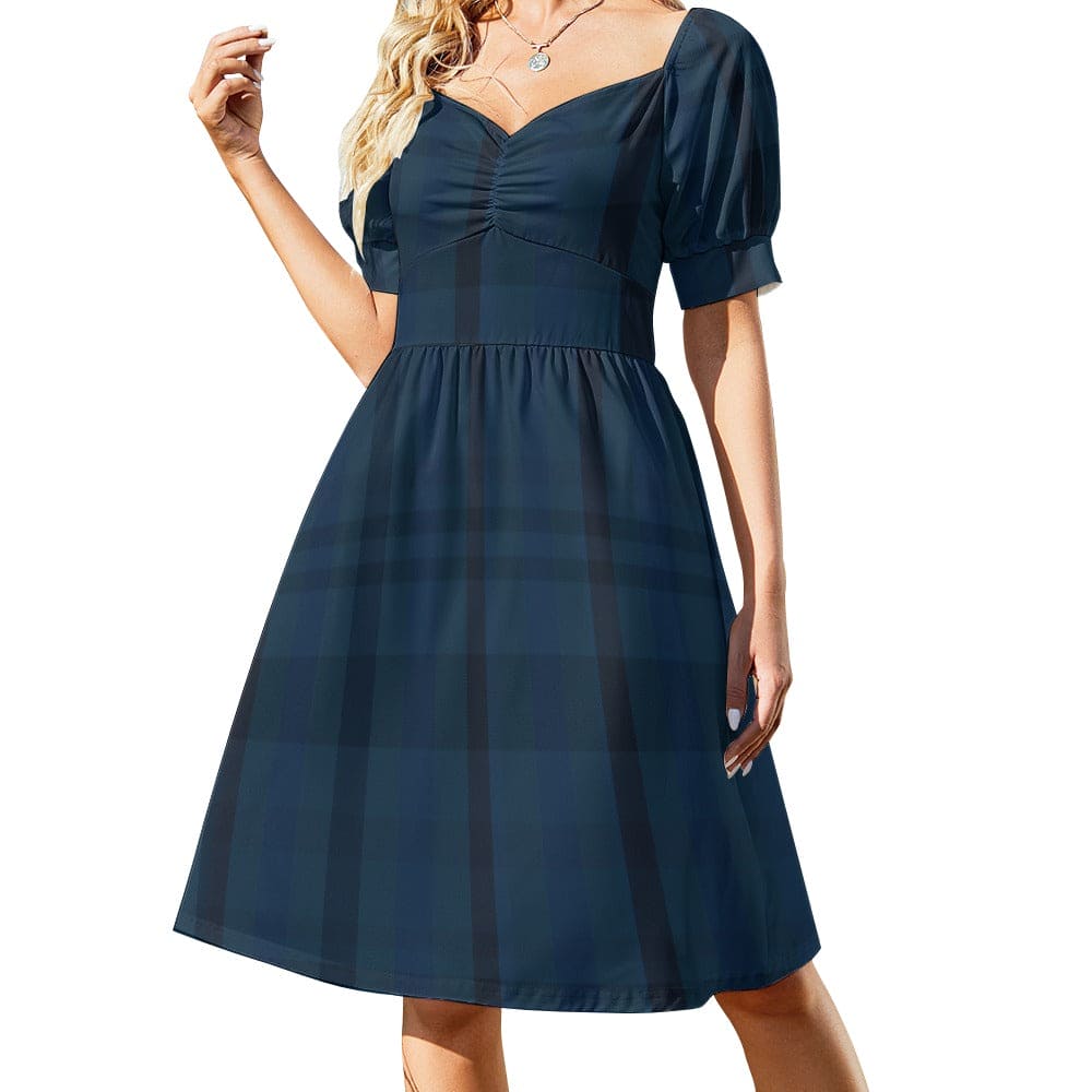 Women's Gothic Blue Plaid Sweetheart Dress 3XL / White Women's Gothic Blue Plaid Sweetheart Dress 3XL / White