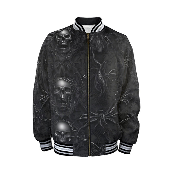 Upgrade Your Style With This Men's Skull Striped Bomber Jacket In White or Red!