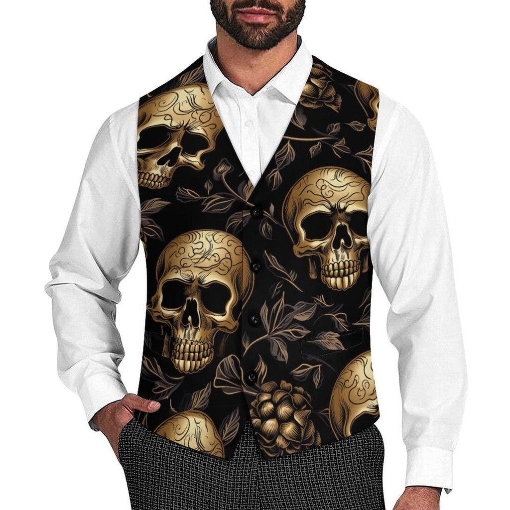 Men's Gold Skull Leaves Sleeveless Suit Vest – Everything Skull