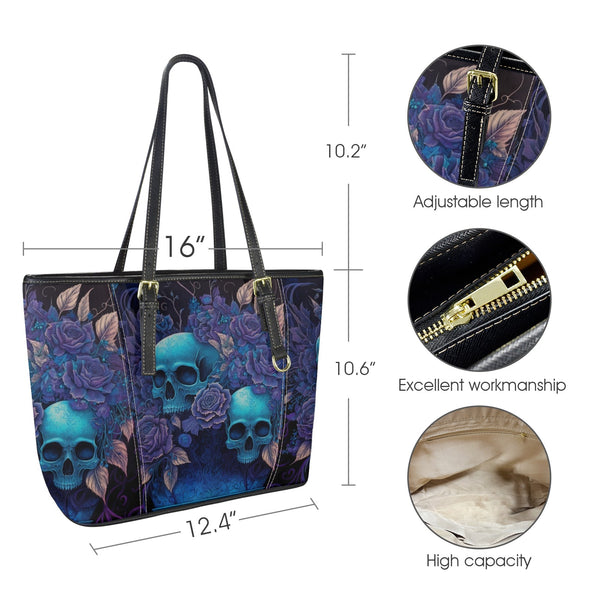 The Cobalt Flora & Skull Small Leather Tote Bag