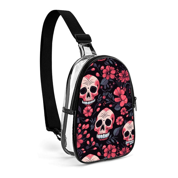 Pink Flowers Skulls Transparent Chest Bag