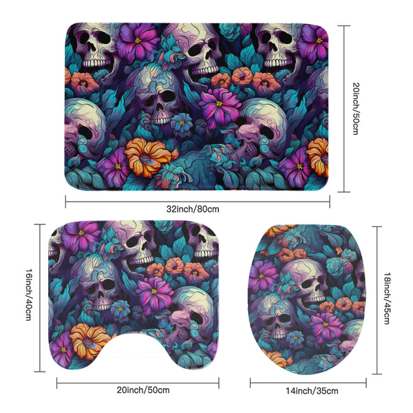 Skull Bright Colored Flowers 4 Piece Bathroom Set