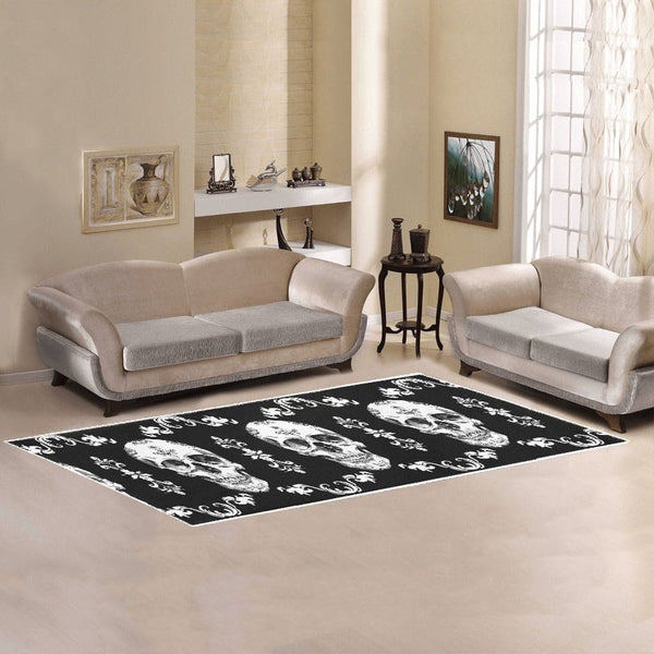 Three Skulls Black & White Area Rug 10' x 3.2'