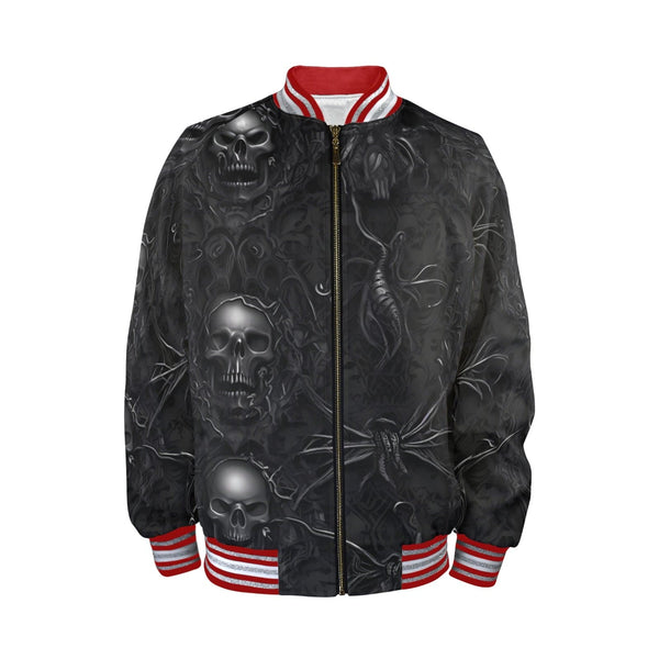 Upgrade Your Style With This Men's Skull Striped Bomber Jacket In White or Red!