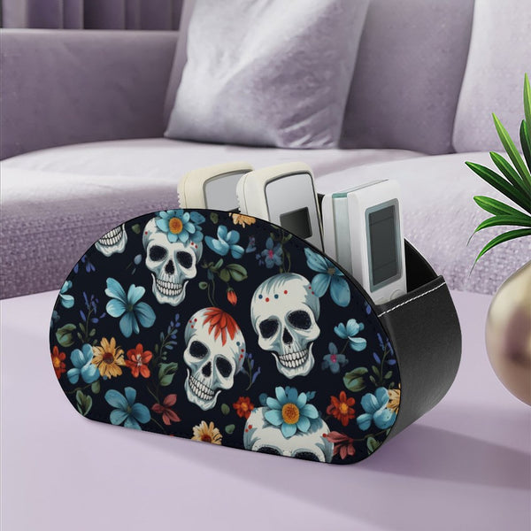 Skulls With Blue Flowers Remote Control Storage Box