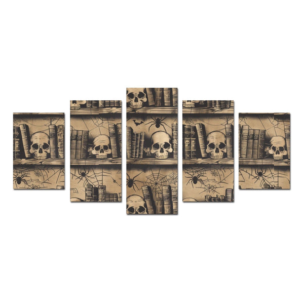 Vintage Skulls And Books Canvas Wall Art Prints No Frame 5-Piece Set